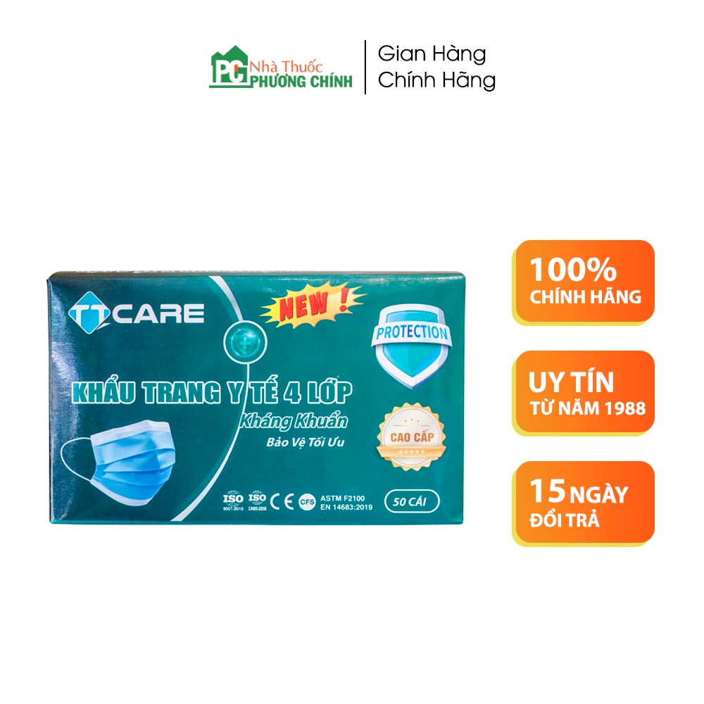 Khẩu Trang Y Tế 4 Lớp TT Care Kháng Khuẩn, Bảo Vệ Tối Ưu - Hộp 50 Chiếc