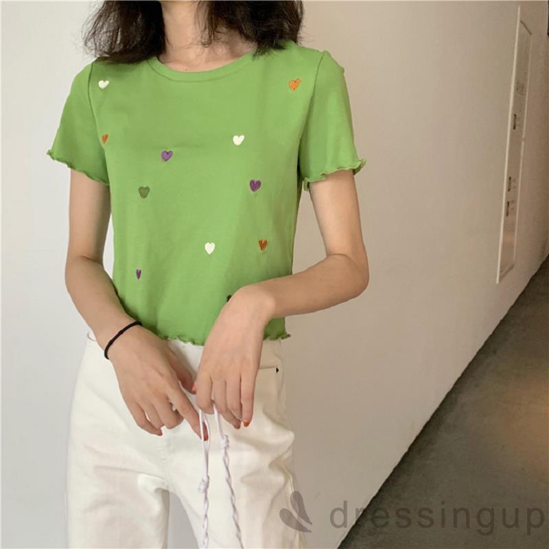 Áo Thun Nữ Tay Ngắn Cổ Tròn Họa Tiết Thêu Đơn Giản | BigBuy360 - bigbuy360.vn