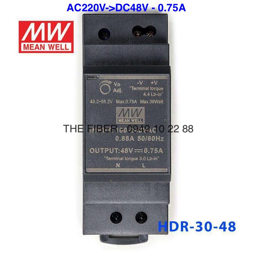 Bộ đổi nguồn điện HDR-30-48 AC220V - DC48V 30W 0.75A gắn thanh RAY - DIN Rail - Hãng Meanwell