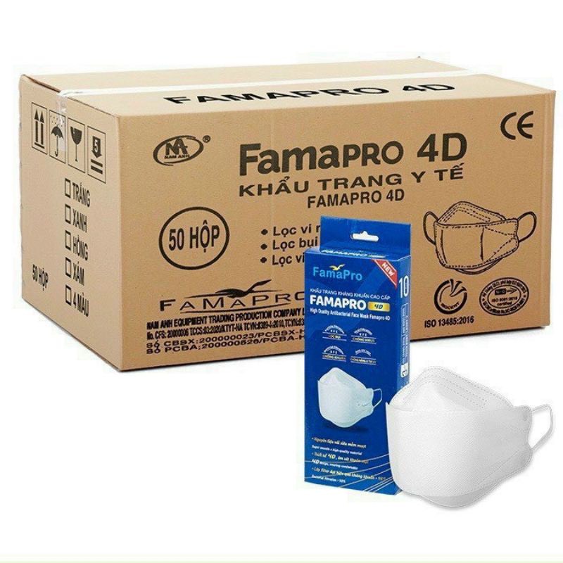 [HỘP-10 CÁI] Khẩu trang y tế cao cấp kháng khuẩn 3 lớp Famapro 4D