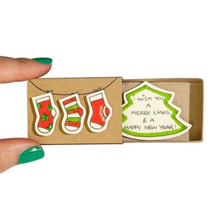 Thiệp hộp diêm giáng sinh merry christmas 3 chiếc tất cm021