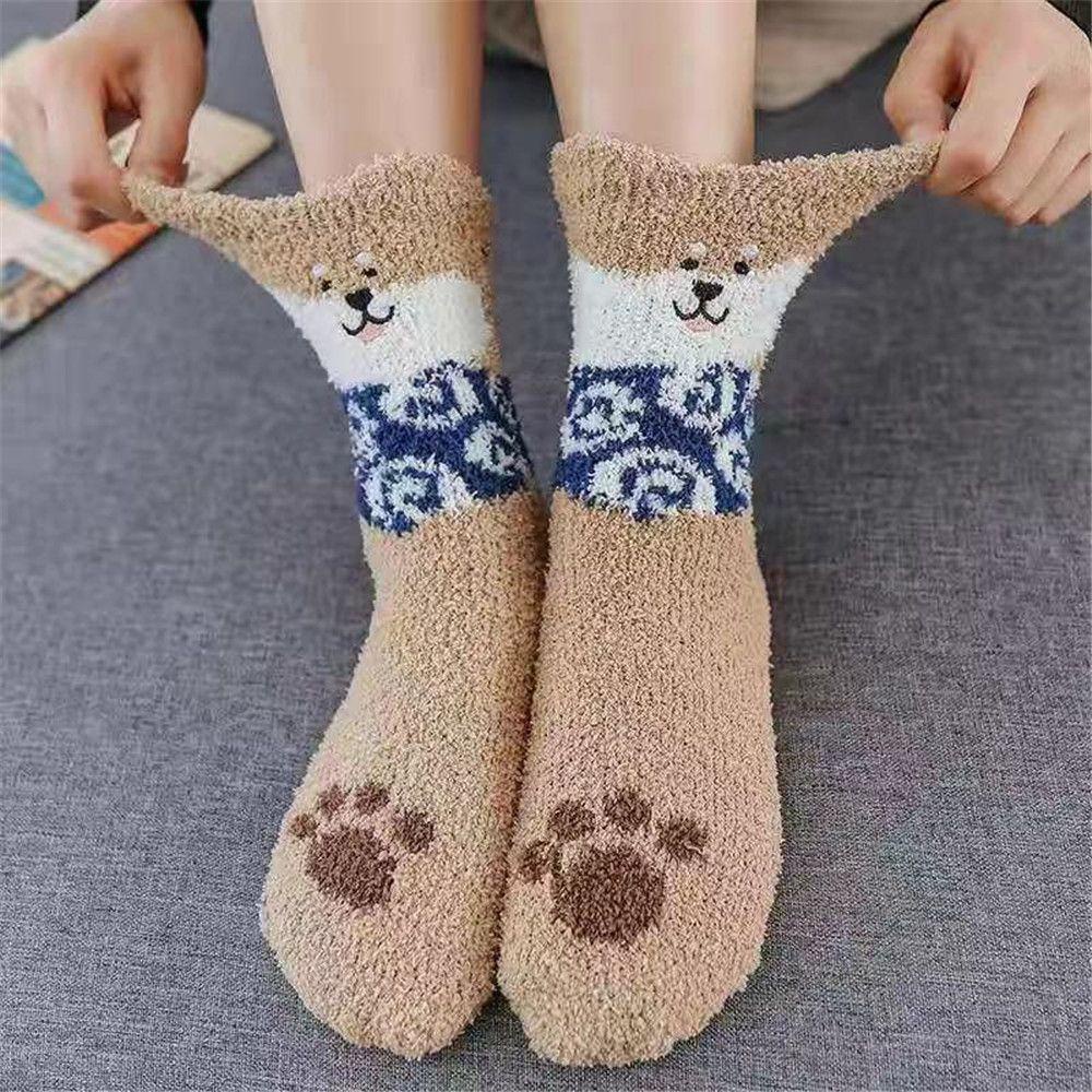 Vớ Ngủ Vải Nhung San Hô Lông Xù Dày Dặn Ấm Áp
