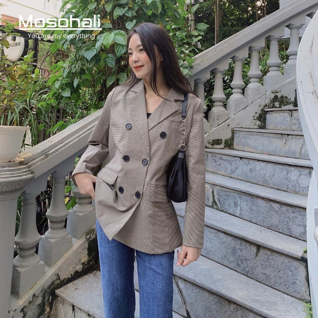 Áo vest nữ, áo Blazer nữ kẻ caro kết hợp quần jean quần bò nữ  phong cách cơ bản trẻ trung năng động thiết kế MOSOHALI