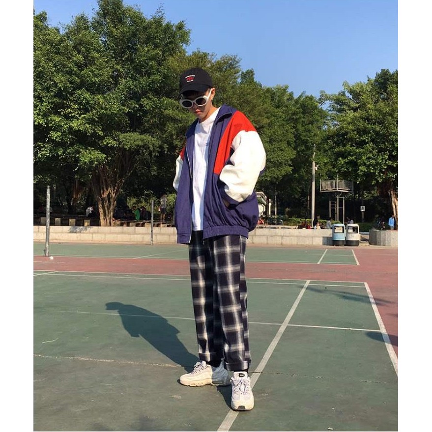 Quần baggy ống rộng bigsize kẻ caro đen đỏ dáng suông unisex | BigBuy360 - bigbuy360.vn