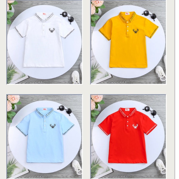 Áo Polo bé trai  -Pika kids- Áo có cổ  bé trai  chất liệu cotton in hình dễ thương - Quần áo trẻ em từ 22-40kg