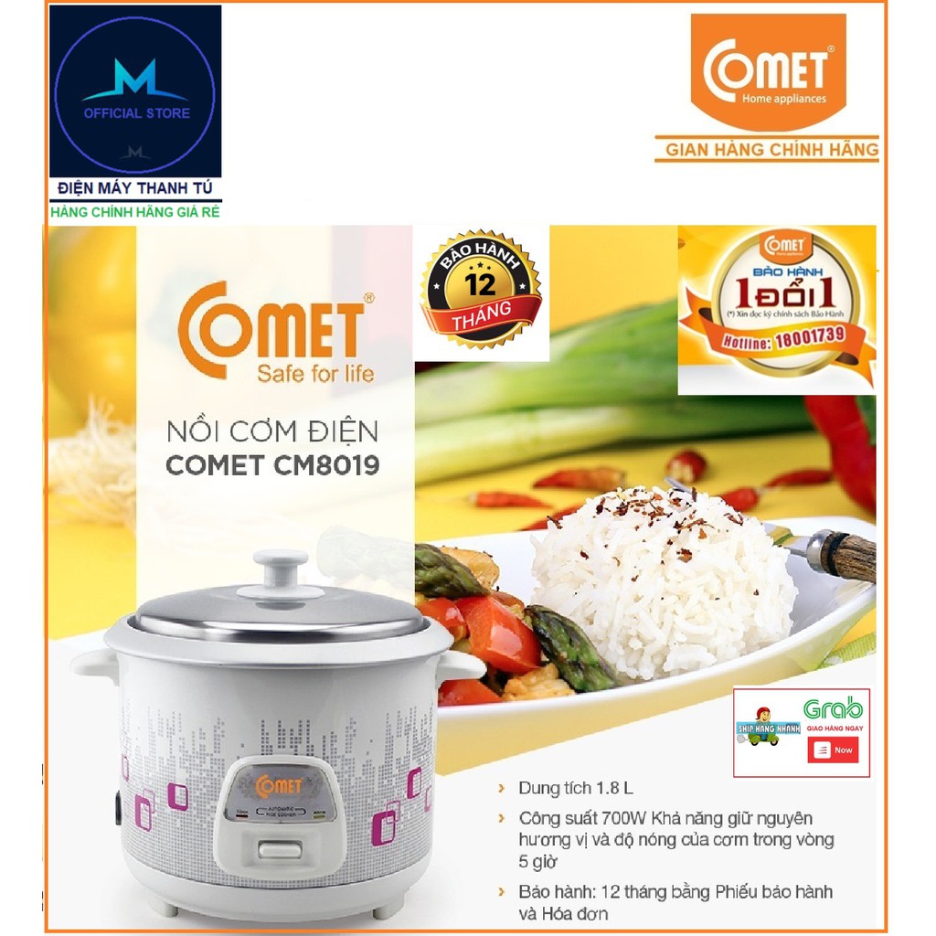 CM8019 - NỒI CƠM ĐIỆN NẮP RỜI COMET 1.8L - BẢO HÀNH CHÍNH HÃNG 12 THÁNG