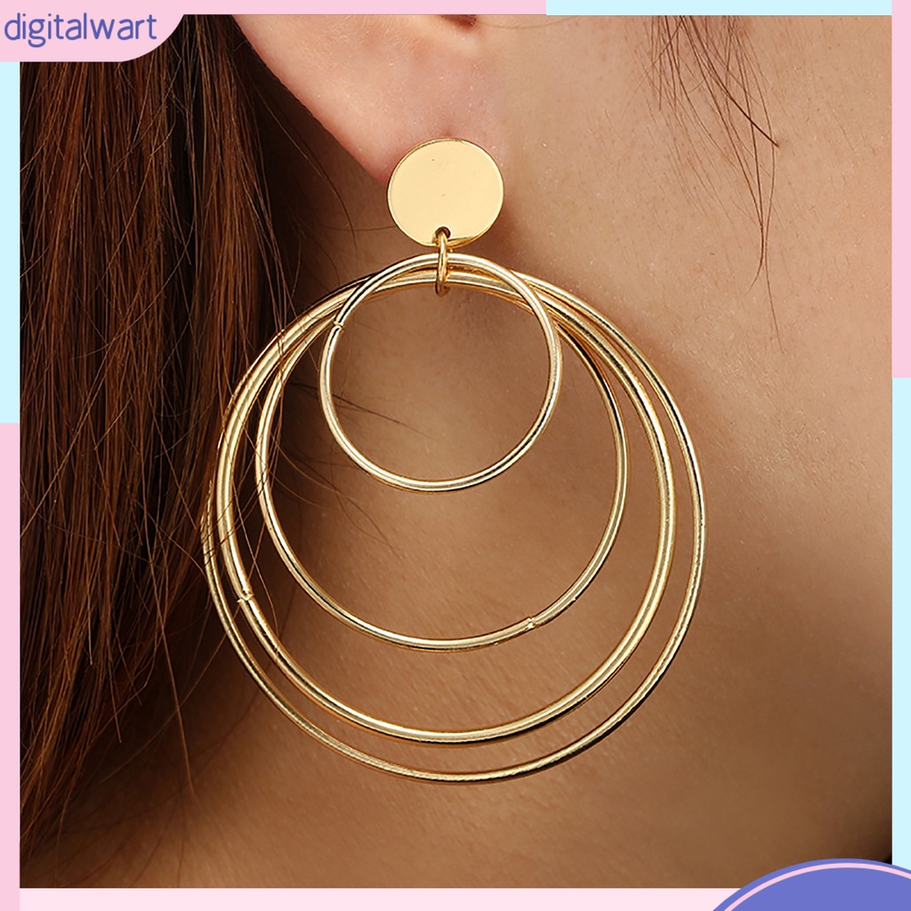 Khuyên tai vòng tròn nhiều lớp phong cách cổ điển thanh lịch dành cho nữ