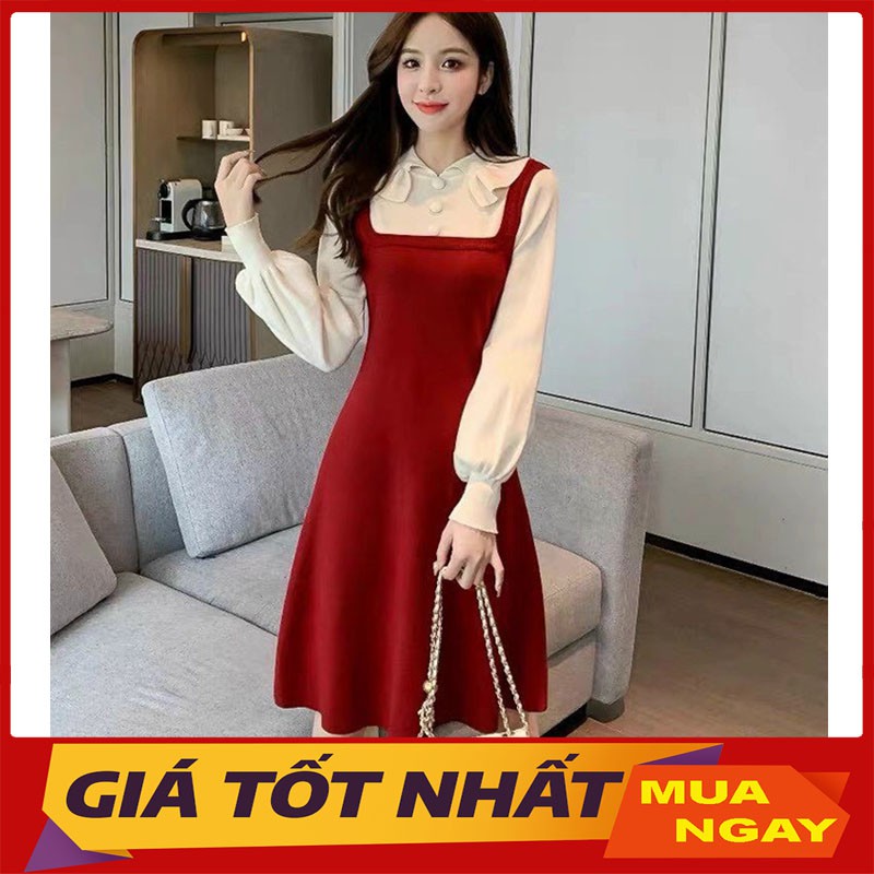 Đầm Nữ Chất Len Giả Yếm- Cổ Sen Bèo Hàng Quảng Châu Chất Loại Xịn M0235