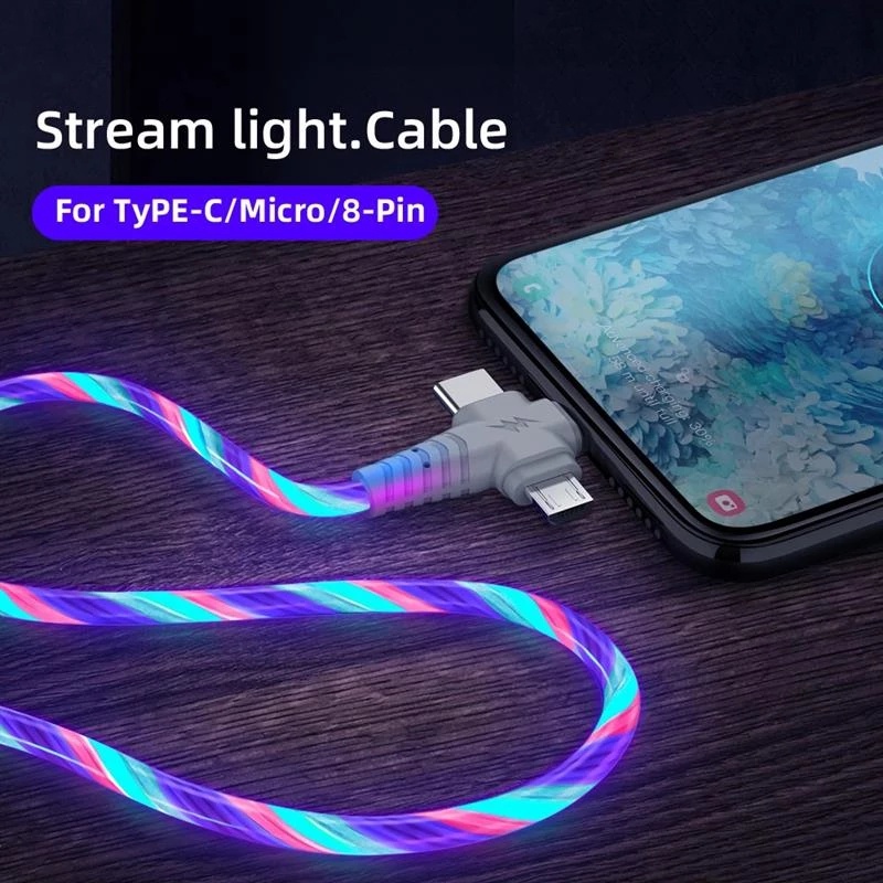 Dây Cáp Sạc Nhanh USB Type C Có Đèn LED 3 Trong 1 Cho iPhone Android