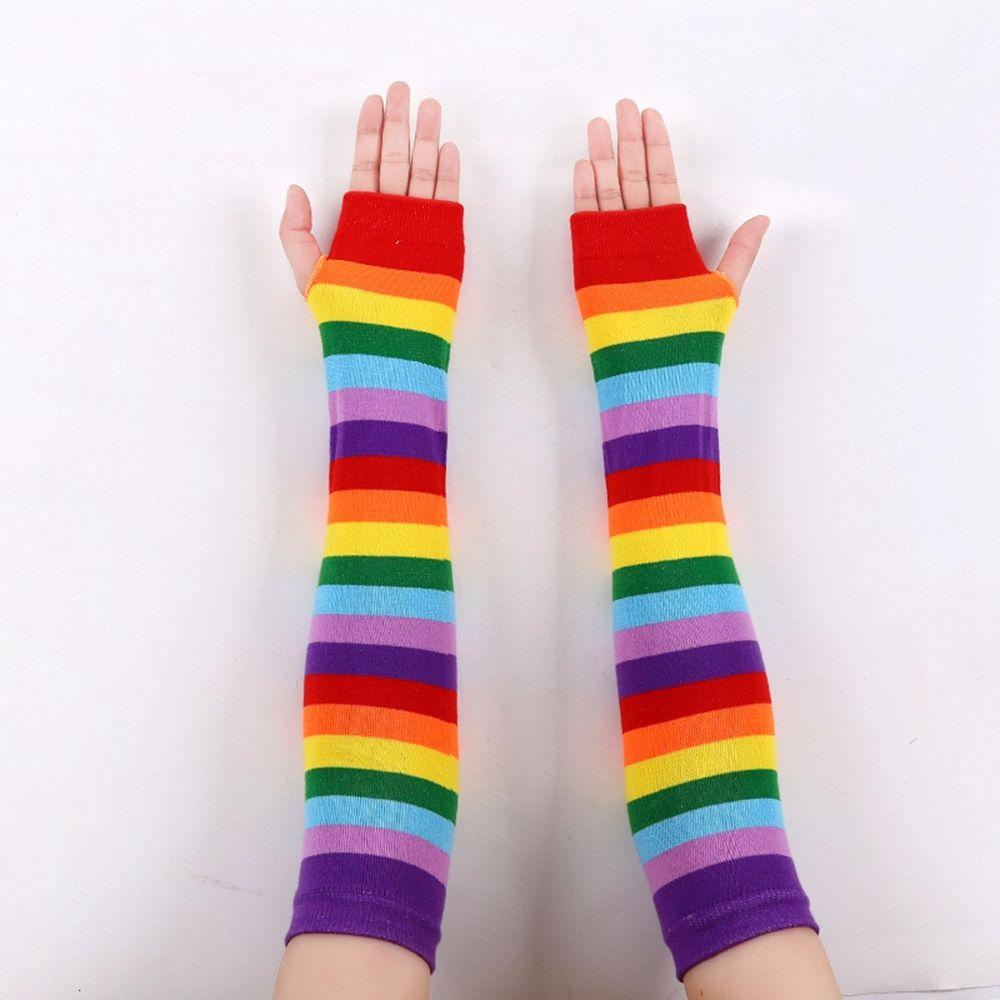 Găng Cánh Tay Giữ Ấm Mùa Hè Bảo Vệ Cánh Tay Họa Tiết Kẻ Sọc Đơn Giản Màu Ngà
