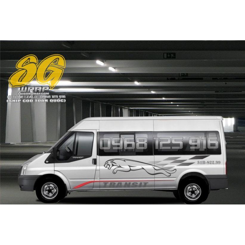 Decal Tem Xe Dán Sườn Ford Transit Con Báo Đen