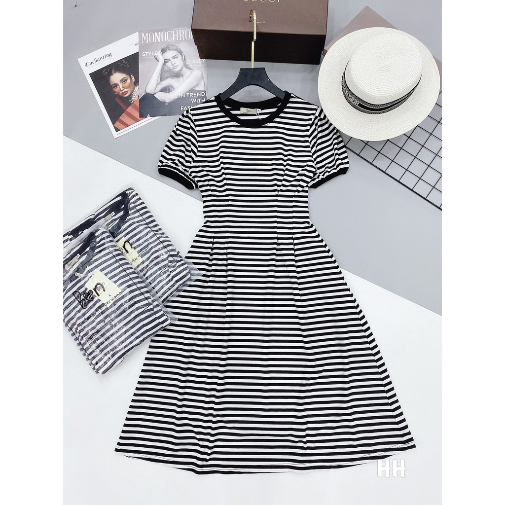 VN132 - VÁY KẺ XÒE CHIẾT EO CỔ TRÒN CHO NỮ | BigBuy360 - bigbuy360.vn