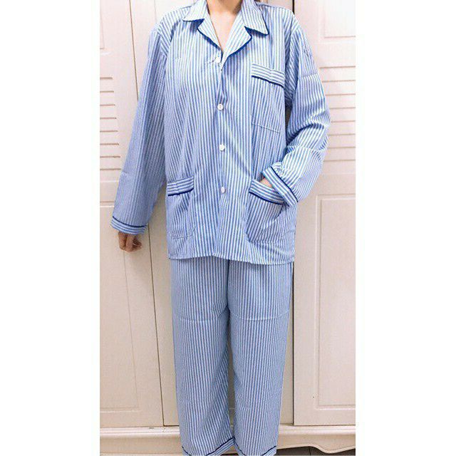 Bộ pijama nam trung niên quần dài áo cộc tay và quần áo dài NoBrandNoSynthetic