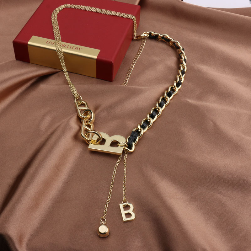 Vòng cổ hai lớp loại dày họa tiết chữ B thời trang độc đáo 22869
