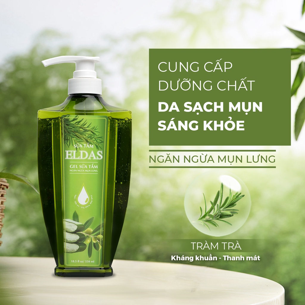 Bộ Đôi Sữa Tắm Ngừa Mụn Lưng Eldas 550ml/chai Và Sữa Tắm Nước Hoa Nhật Bản Malanaone Lưu Hương Bền Lâu 6h 330ml/chai