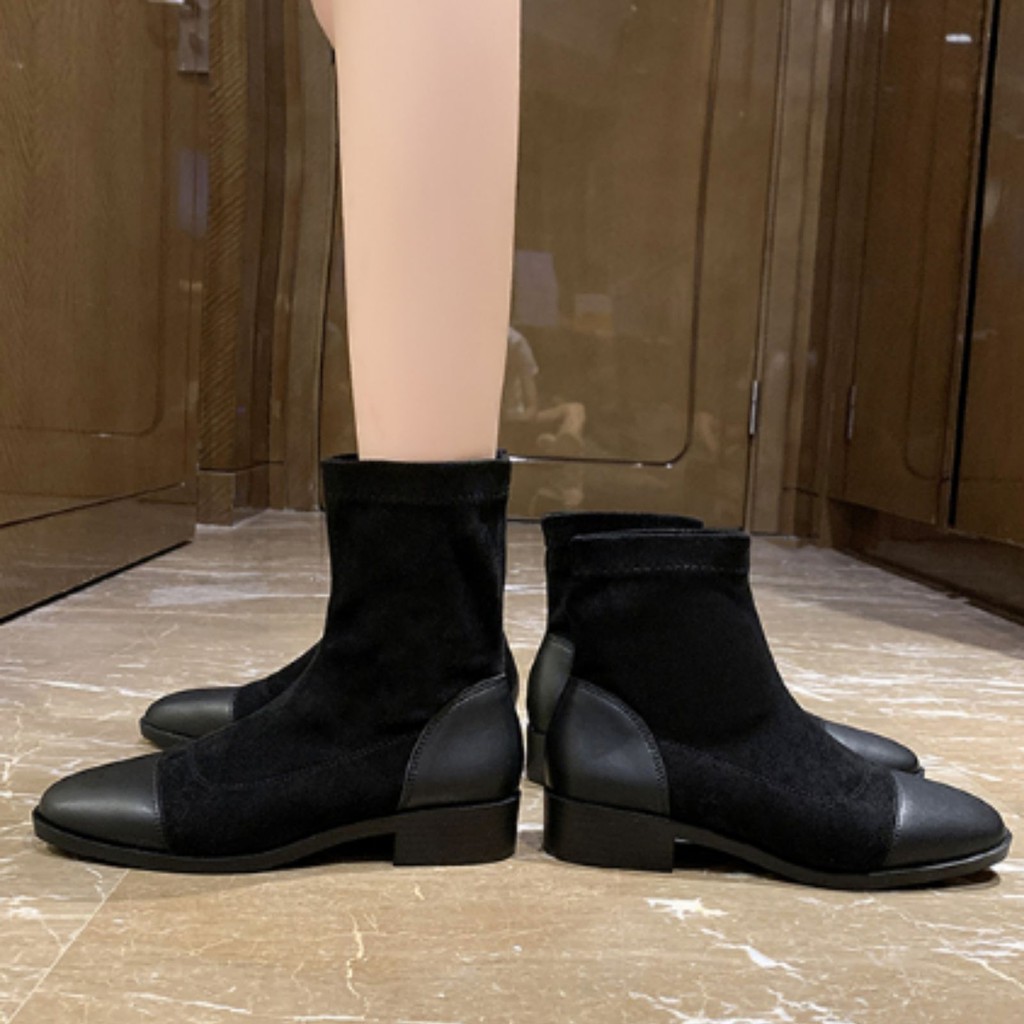 Bốt nữ da lộn cổ thấp gót cao 3.5cm | BigBuy360 - bigbuy360.vn