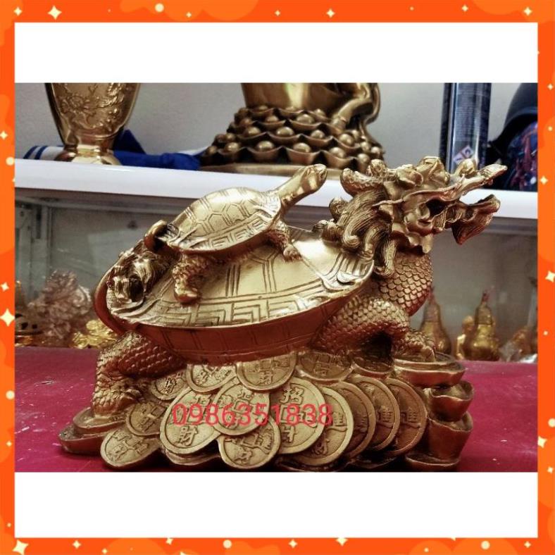Long quy cõng con bằng đồng rùa đầu rồng nén vàng, bát quái, như ý. Linh vật trấn trạch