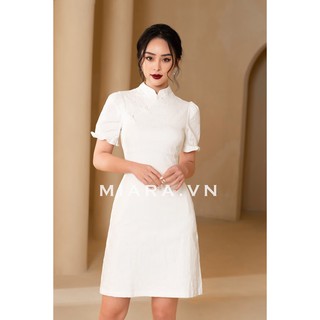 Đầm cổ tàu MIARA màu trắng thanh lịch, thiết kế đơn giản, tùng chữ A liền thân trẻ trung DT30