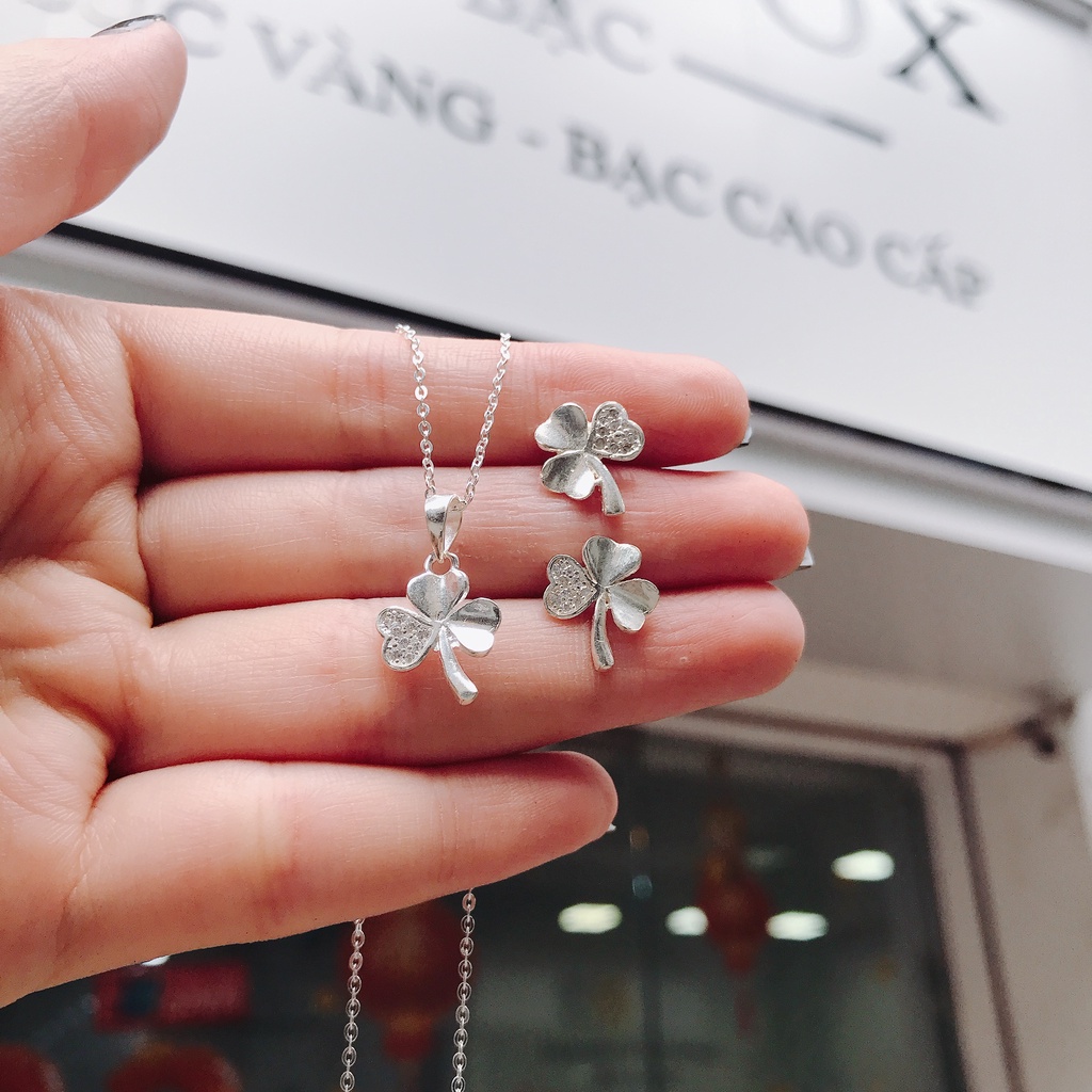 Bộ Trang Sức Bạc Ta Cao Cấp CaoBac Silver  Cỏ Ba Lá Đáng Yêu, May Mắn Cho Bạn Nữ