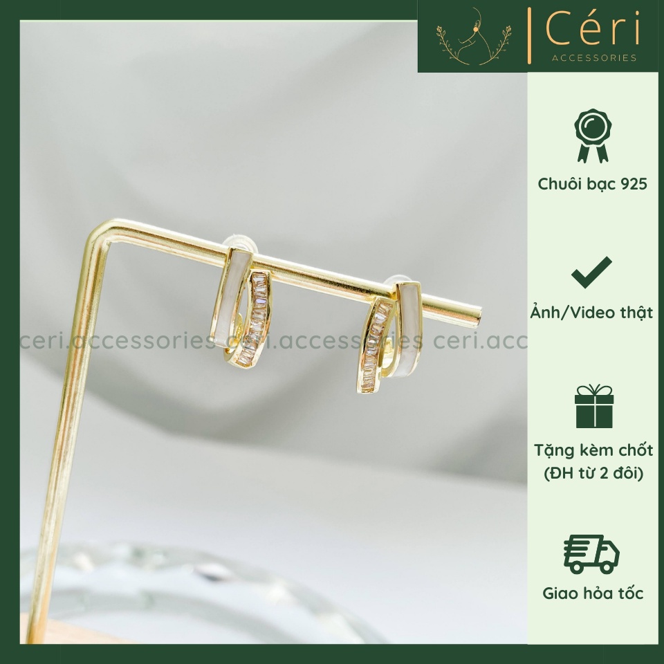 Khuyên tai vòng basic 2 màu vàng trắng chuôi bạc 925 OC072100200
