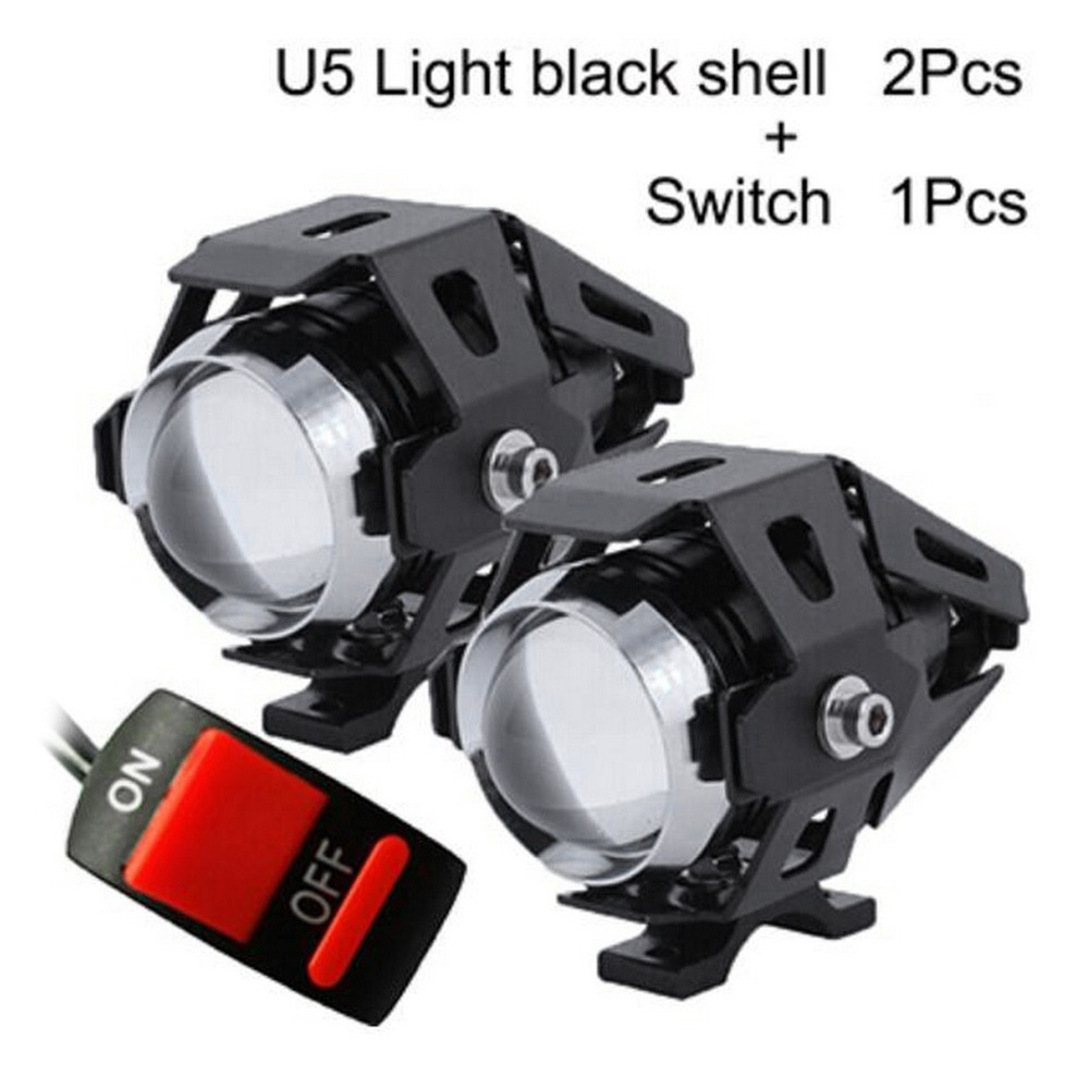 Coolplays 2Pcs 125W Motorcycle Headlights Auxiliary Lamp, U5 LED Motorbike Spotlight 12V Moto DRL Spot Head Light