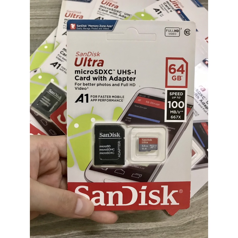 Thẻ nhớ MicroSDXC 64GB SanDisk Ultra Class Speed up to 667X 100MB/s dùng cho điện thoại máy ảnh hỗ trợ full HD | BigBuy360 - bigbuy360.vn