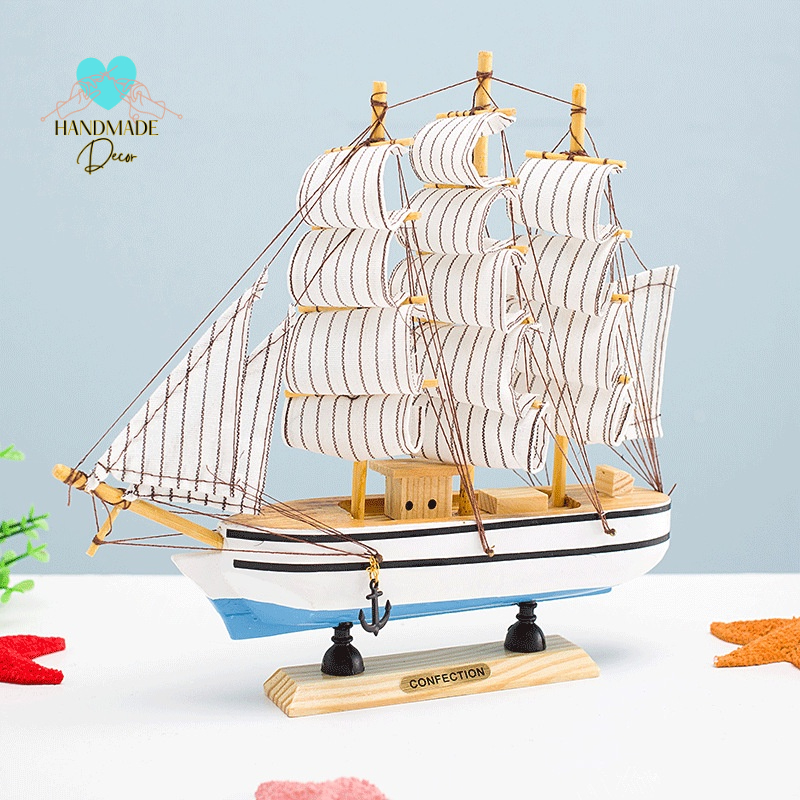 Mô hình thuyền Buồm bằng gỗ - Decor phong cách Địa Trung Hải
