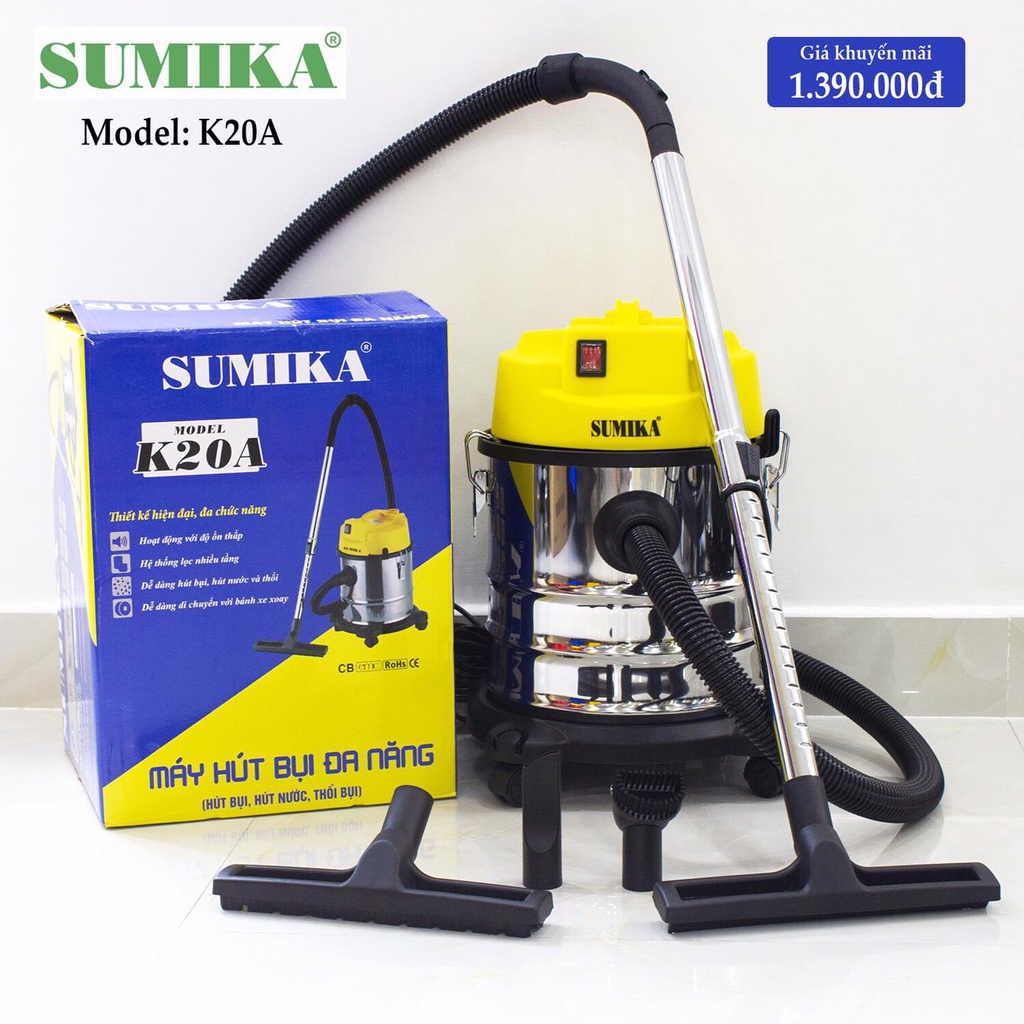 4 Mẫu Máy hút bụi công nghiệp Sumika K20,K20A,K30,K50 - 1500W-1600W-1800W (Hút khô và hút nước thổi) bảo hành 1 năm