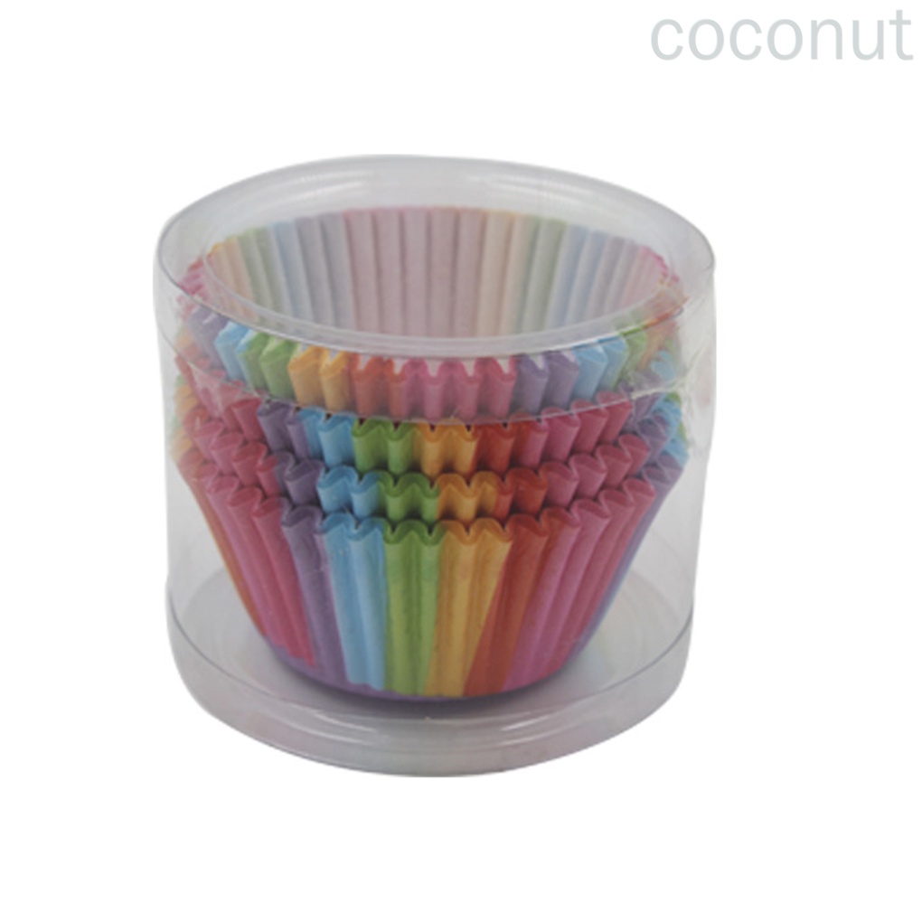 Set 100 Cốc Giấy Làm Bánh Cupcake Màu Cầu Vồng Xinh Xắn Tiện Dụng