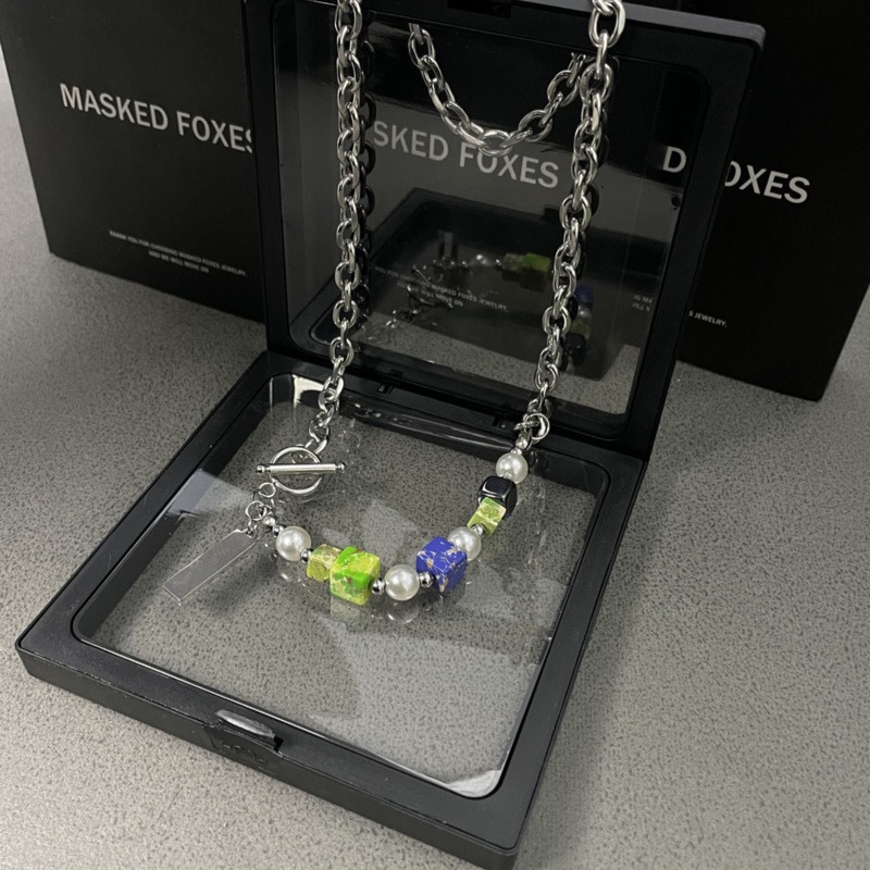 Dây chuyền mặt hình vuông đính đá mã não phong cách retro thời trang