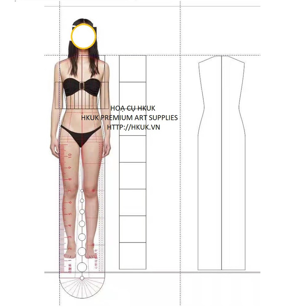 Thước vẽ thiết kế thời trang Fashion Ruler đo khung người theo tỉ lệ chuẩn chính hãng hoạ cụ HKUK