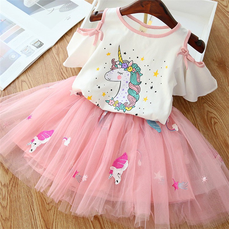 Đầm Xòe Công Chúa In Hình Kỳ Lân Hoạt Hình Dễ Thương Cho Bé Gái