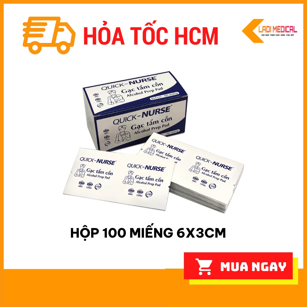HỘP 100 MIẾNG GẠC TẨM CỒN QUICK- NURSE 6X3CM