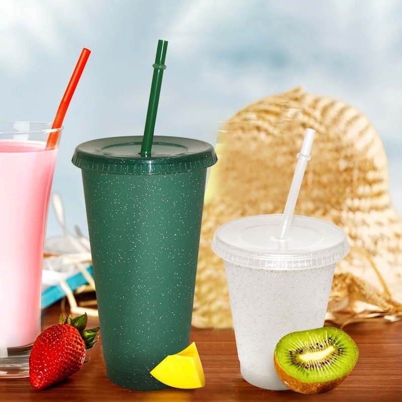 Bình Nước Nhựa 480 / 700ML Có Thể Tái Sử Dụng Kèm Ống Hút