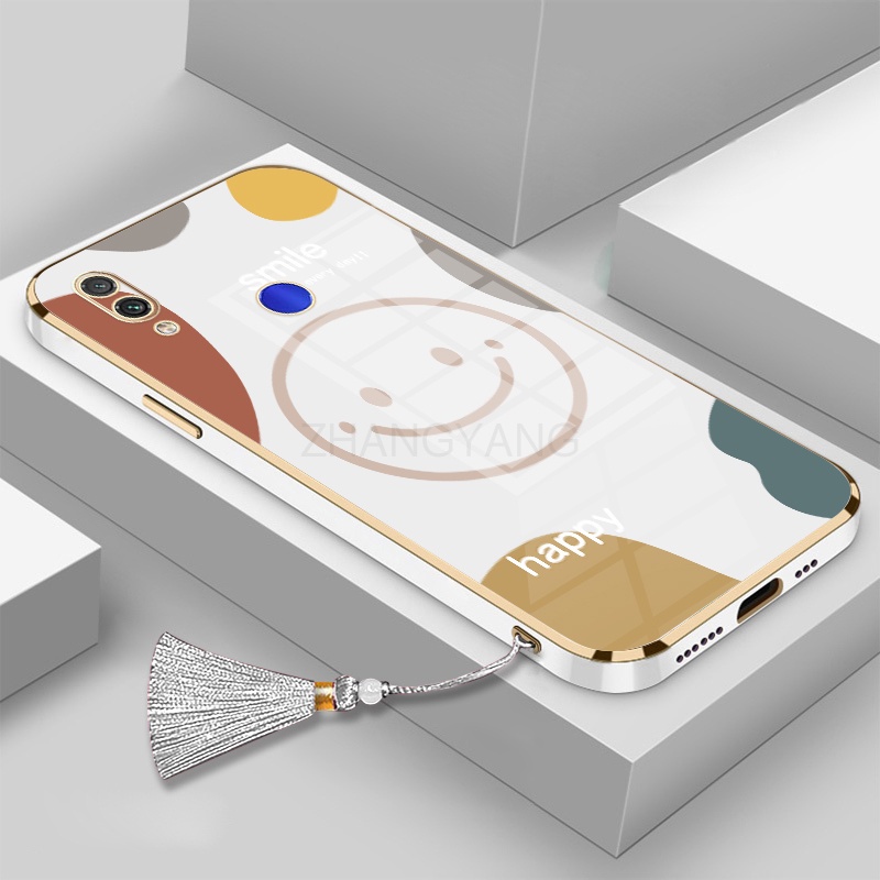 Ốp Điện Thoại TPU Silicon Mạ Điện Hình Mặt Cười Kèm Dây Đeo Cho Redmi note 7 Redmi 7