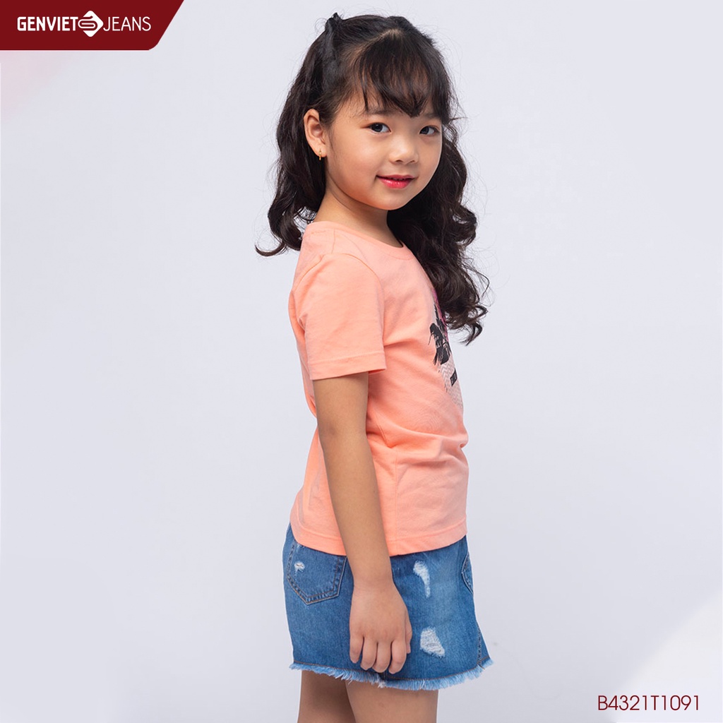 Áo Thun Cộc Tay Bé Gái Phối Họa Tiết Summer GENVIET KID B4321T1091