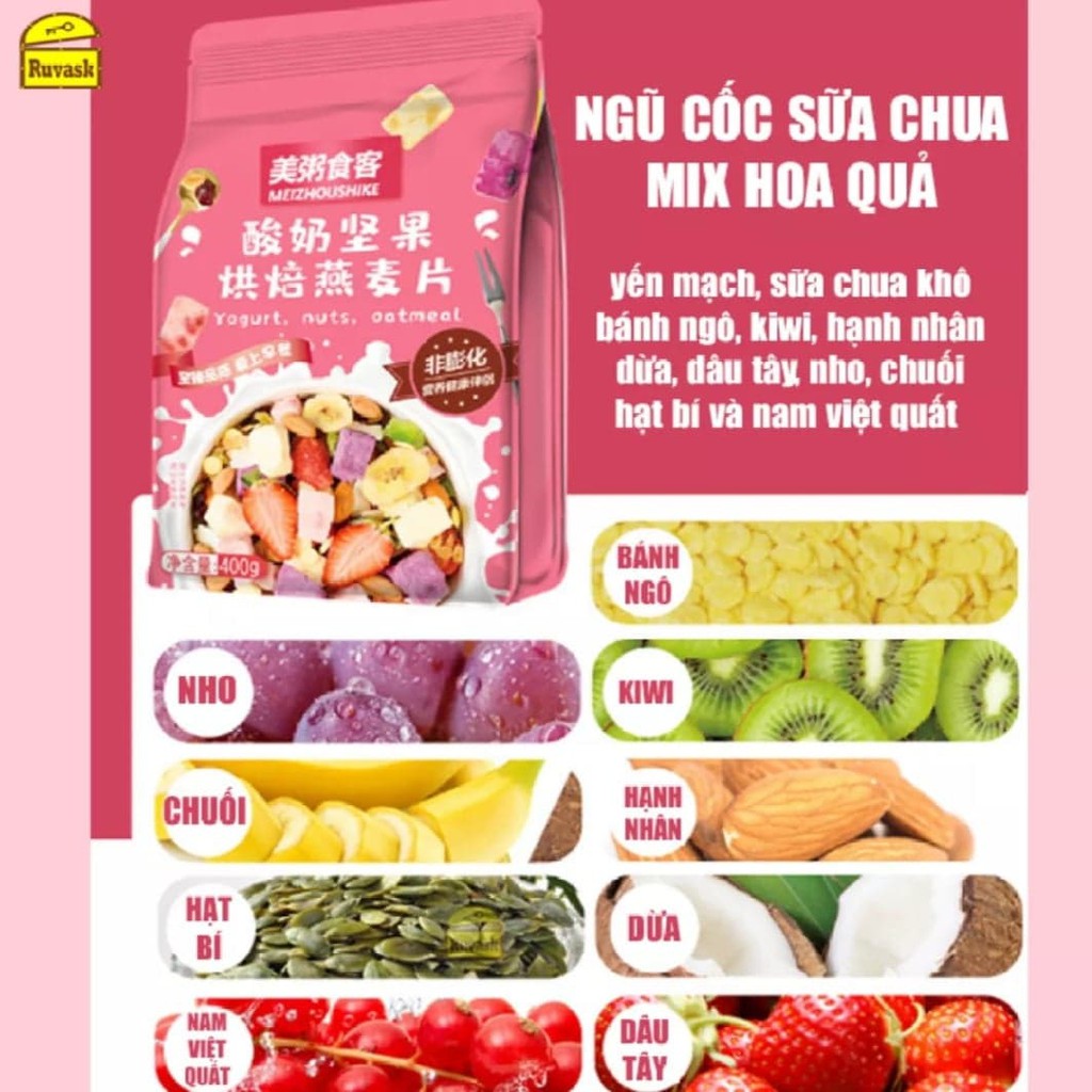 [GIẢM CÂN] Ngũ Cốc Sữa Chua 👍 Mix Hạt 😍 Hoa Quả Sấy Túi 500g