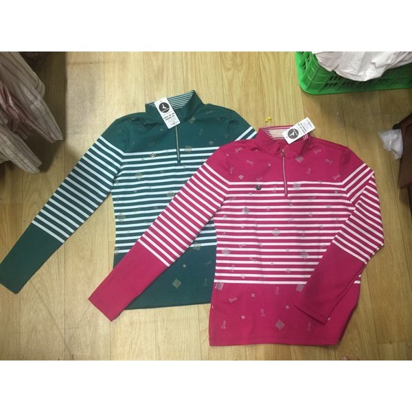 Áo Thun Thể Thao POLO Unisex MACAW Xuất Hàn Tay Dài Sọc 2 Màu Hồng Trắng / Xanh Trắng