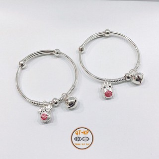 Vòng tay bạc charm hình con trâu cho bé + chuông bạc