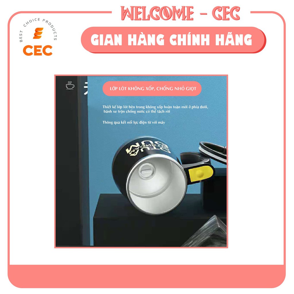 Cốc tự khuấy Sạc Pin USB - Ly Inox cao cấp 400mL tự động quay trộn đều Cafe Sữa Trà Nước Thông minh CS02