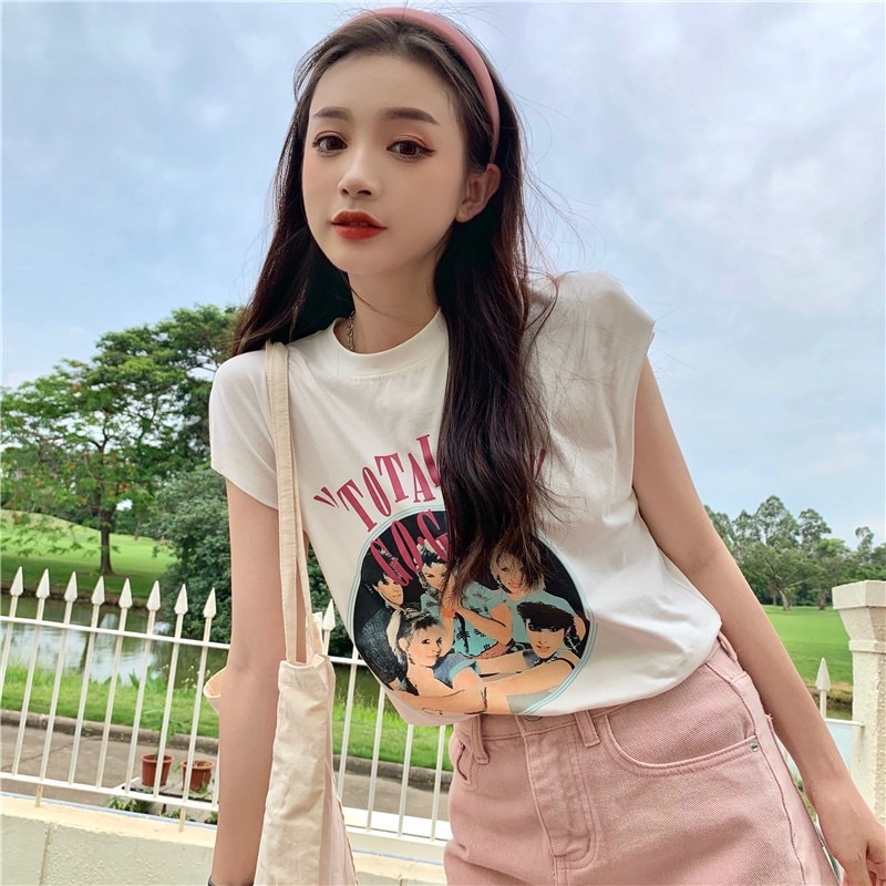 Áo phông không tay phiên bản hàn in retro