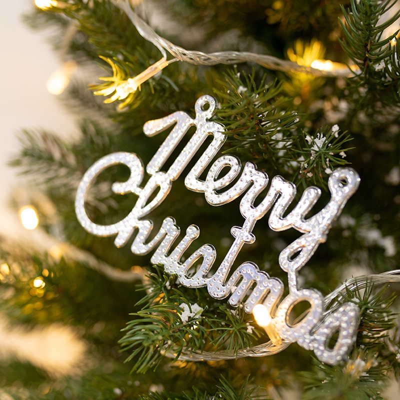 Phụ Kiện Treo Trang Trí Cây Thông Giáng Sinh Bằng Nhựa Màu Vàng / Bạc In Chữ Merry Christmas