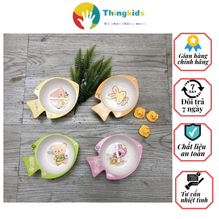 Bát ăn dặm hình cá cho bé chất liệu nhựa phíp an toàn, chống vỡ, có tặng kèm thìa cho bé - Thingkids
