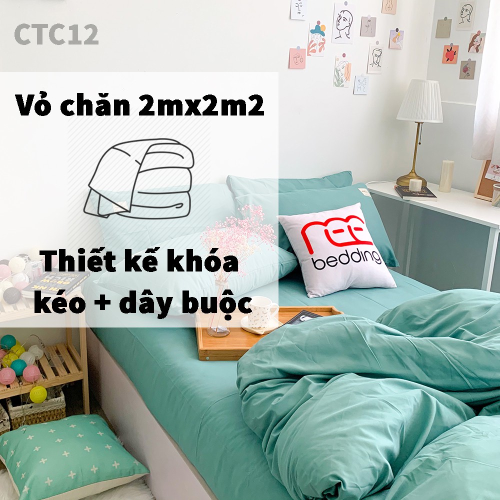Bộ chăn ga gối Cotton TC REE Bedding CTC12 màu xanh mint giường 1m2, 1m4, 1m6, 1m8, 2m