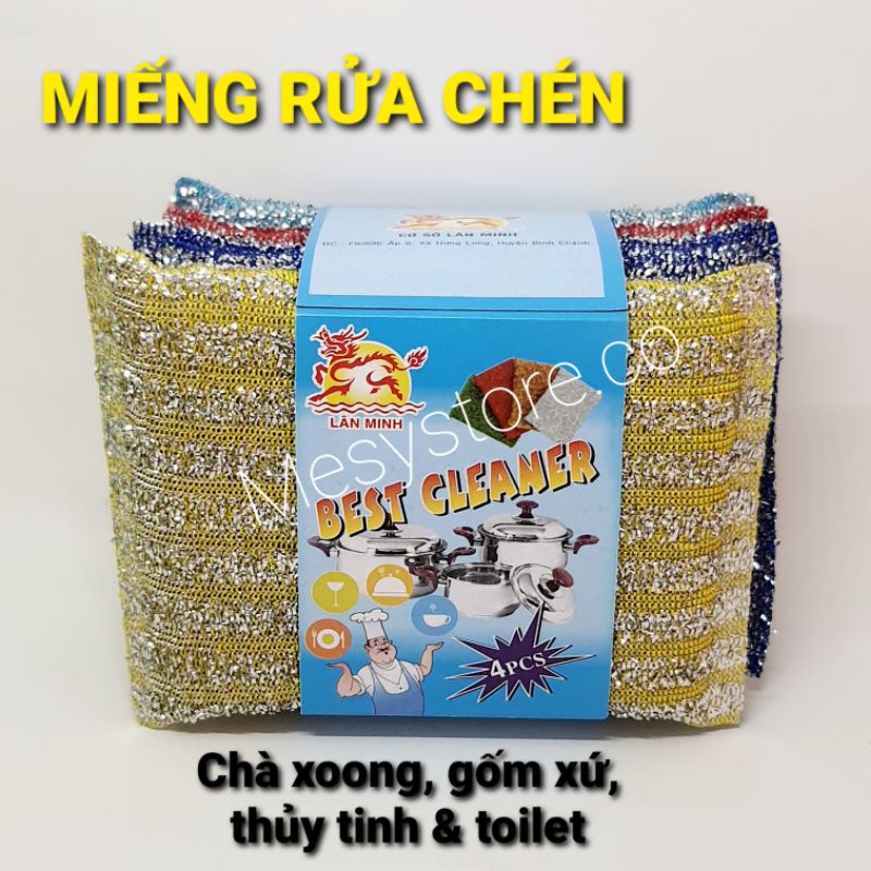 COMBO 4 MIẾNG RỬA CHÉN CHÙI XOONG THỦY TINH GỐM XỨ