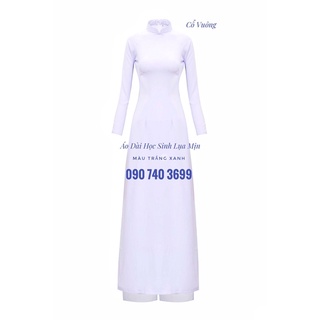 Cả bộ áo dài học sinh lụa mịn màu trắng xanh