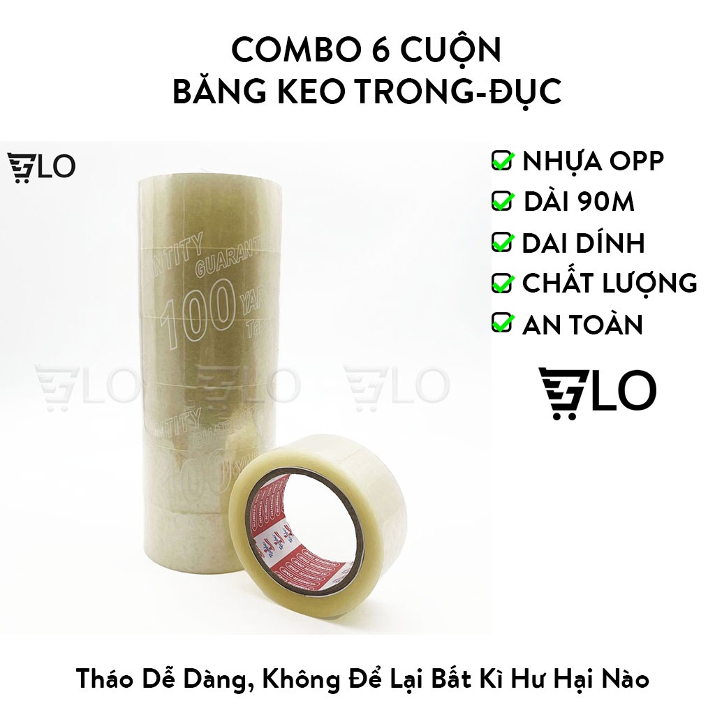 Combo 6 Cuộn Băng Keo 100 Yards(Trong, Đục)
