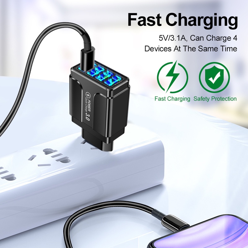 Ổ Cắm Sạc 4 Cổng USB US/EU Cho Điện Thoại