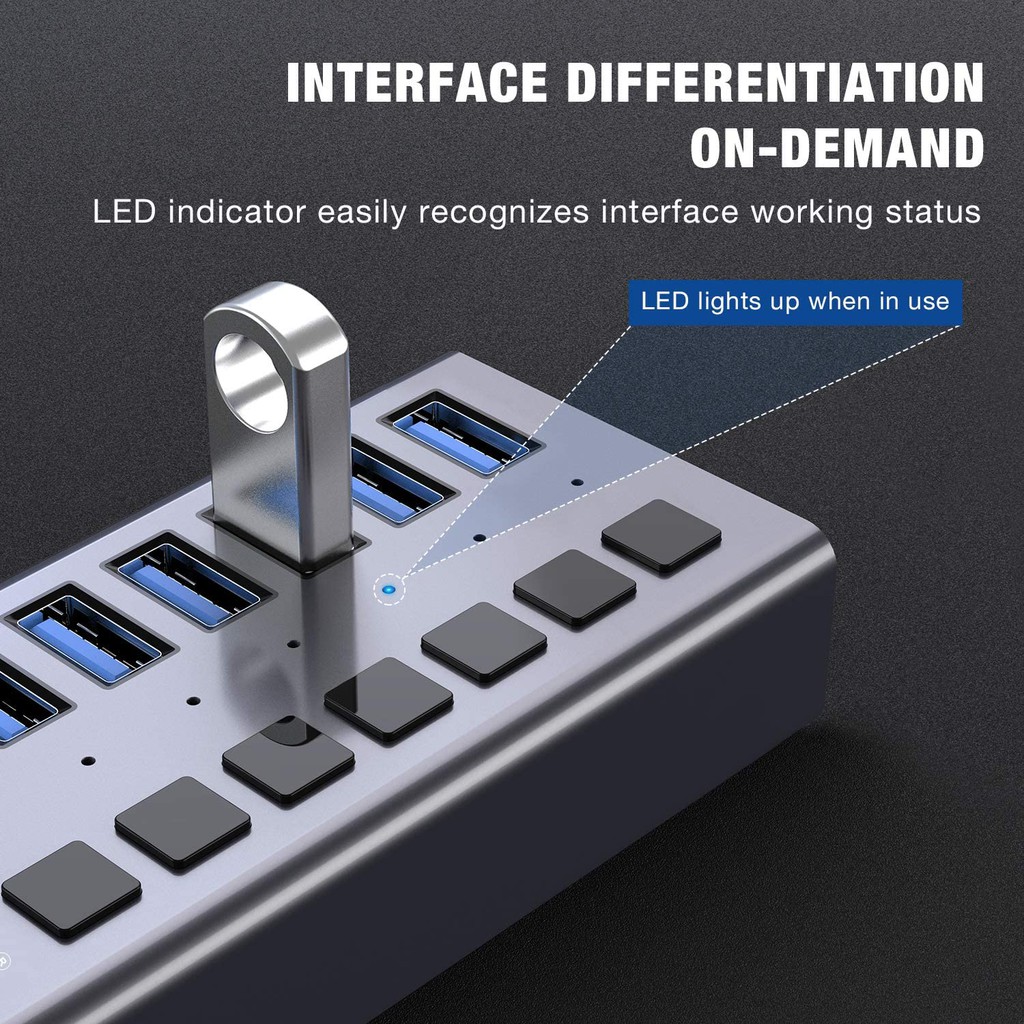 Bộ Chia 7 Cổng USB 3.0 ACASIS 12V / 2A Cho Laptop / PC / Máy Tính