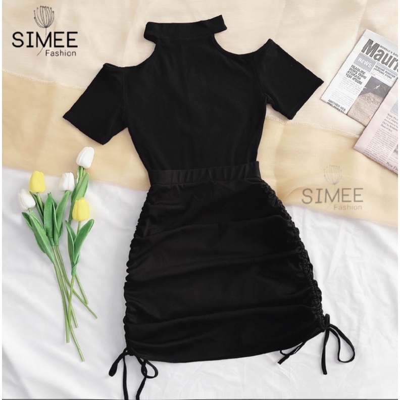 Xả kho sập sàn !!! Sét Áo cổ yếm + chân váy rút sườn Simee